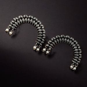 Oxidised Silver Replica Earrings | Adorable Half Circle Push Stud For Girls