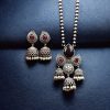Silver Look alike Jhumka Style Necklace | Unique Oxidized Stone Work Jhumkis Jewelry Set