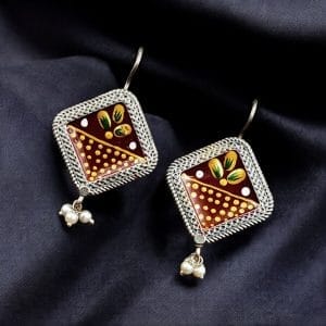 Adorable Silver Replica Earrings for Girls – Tribal Look Hand-Painted Jewelry - Color: "Maroon"