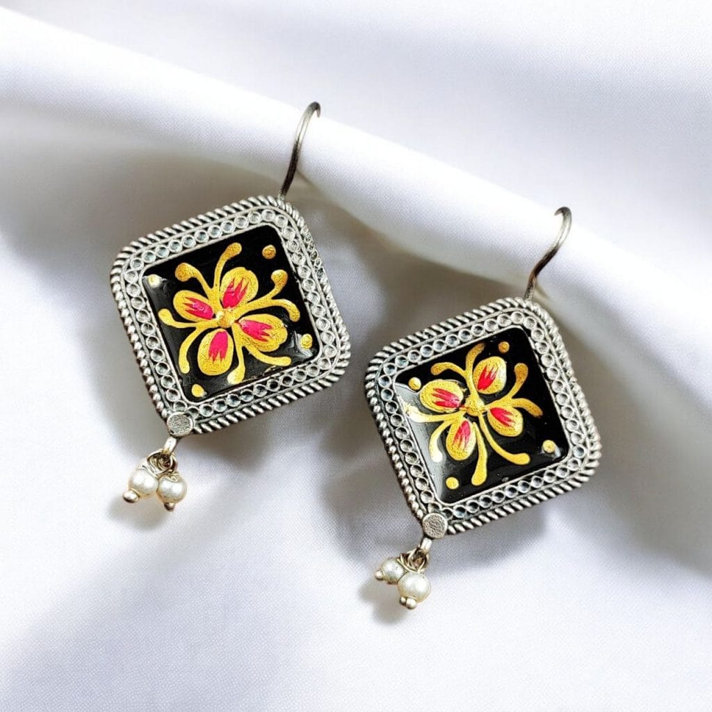 Bulk 880 Adorable Silver Replica Earrings for Girls – Tribal Look Hand-Painted Jewelry - "Black"