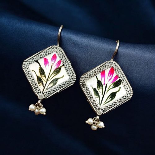 Trible Look Handpainting Jewelry | Adorable Silver Replica Earrings For Girls