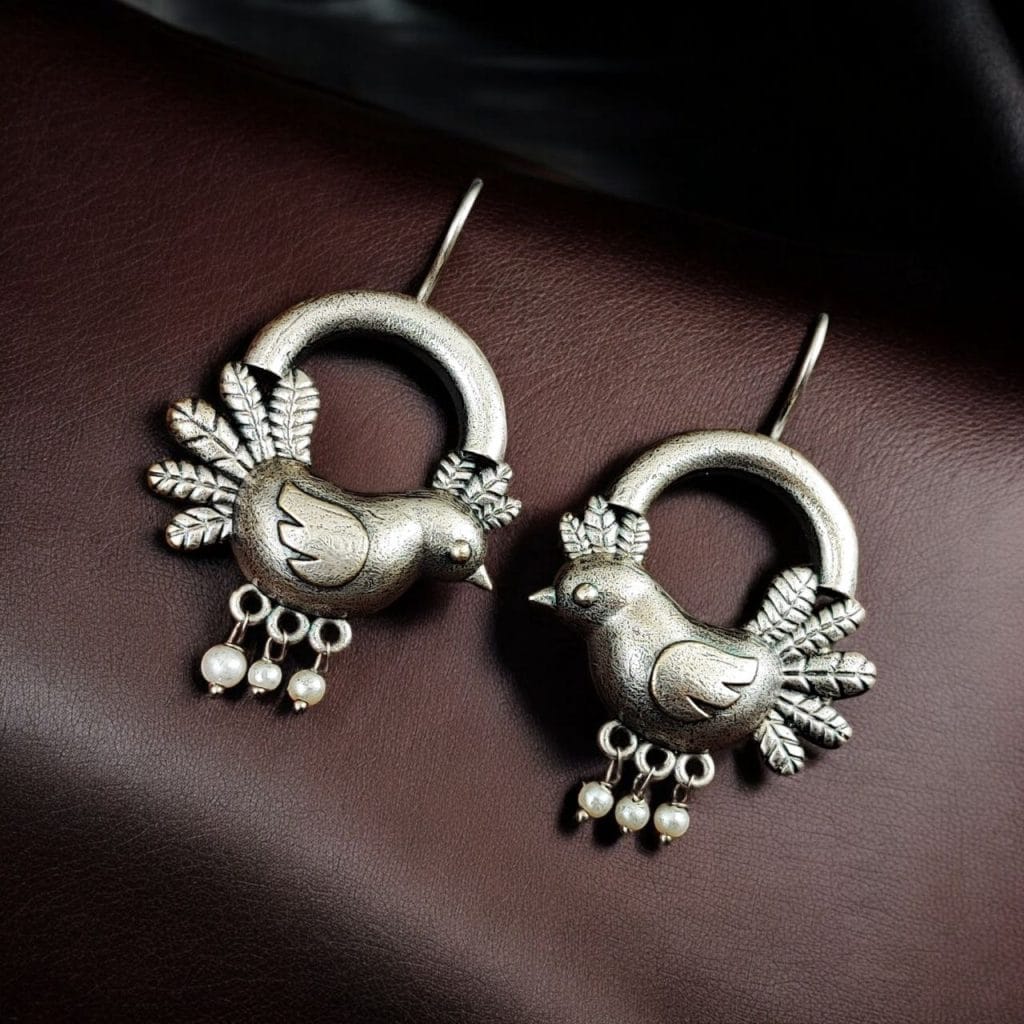 Bulk 876 Adorable Oxidized Bird Earrings | Traditional Silver Look-Alike Hook Style Earrings