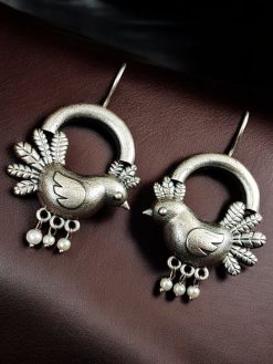 Adorable Oxidized Bird Earrings | Traditional Silver Look alike Hook Style Earring