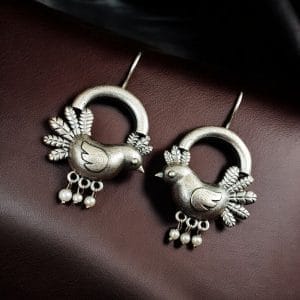 Adorable Oxidized Bird Earrings | Traditional Silver Look-Alike Hook Style Earrings