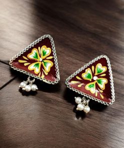 Oxidized Hand-Painted Earrings | Traditional Art on Jewelry in Silver Replica Ornaments