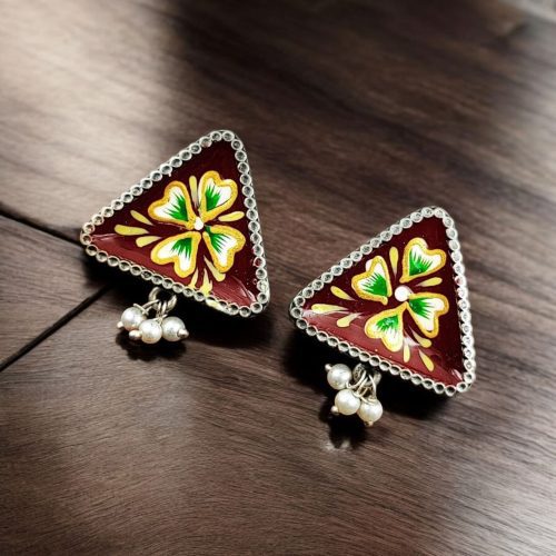 Oxidized Hand-Painted Earrings | Traditional Art on Jewelry in Silver Replica Ornaments