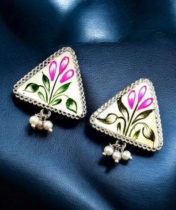 Oxidized Hand-Painted Earrings | Traditional Art on Jewelry in Silver Replica Ornaments