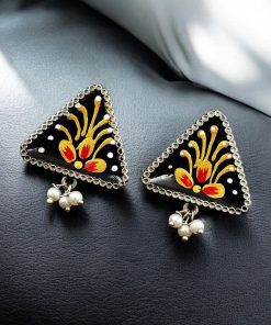 Oxidized Hand-Painted Earrings | Traditional Art on Jewelry in Silver Replica Ornaments