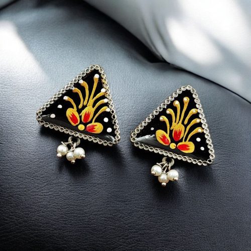 Oxidized Hand-Painted Earrings | Traditional Art on Jewelry in Silver Replica Ornaments