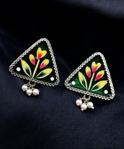 Oxidized Hand-Painted Earrings | Traditional Art on Jewelry in Silver Replica Ornaments