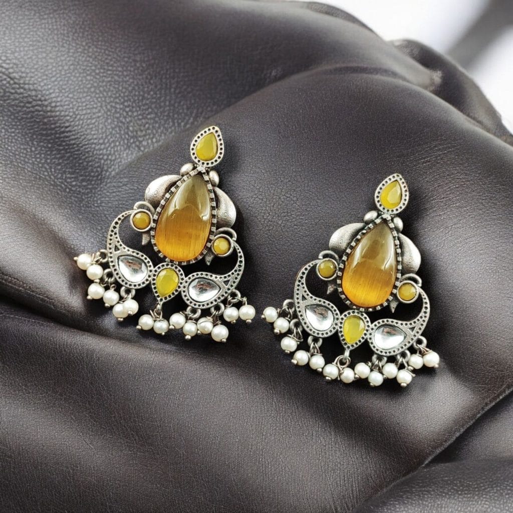 Bulk 872 Silver Replica Stone Stud Earrings | Traditional Best Premium Finish Jewelry For Women - "Yellow"