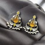 Silver Replica Stone Stud Earrings | Traditional Best Premium Finish Jewelry For Women - "Yellow"