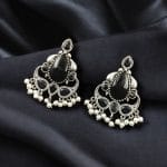 Silver Replica Stone Stud Earrings | Traditional Best Premium Finish Jewelry For Women - "Black"