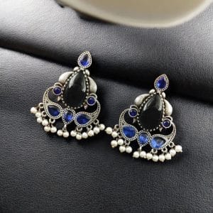 Silver Replica Stone Stud Earrings | Traditional Best Premium Finish Jewelry For Women - Color: "Blue"