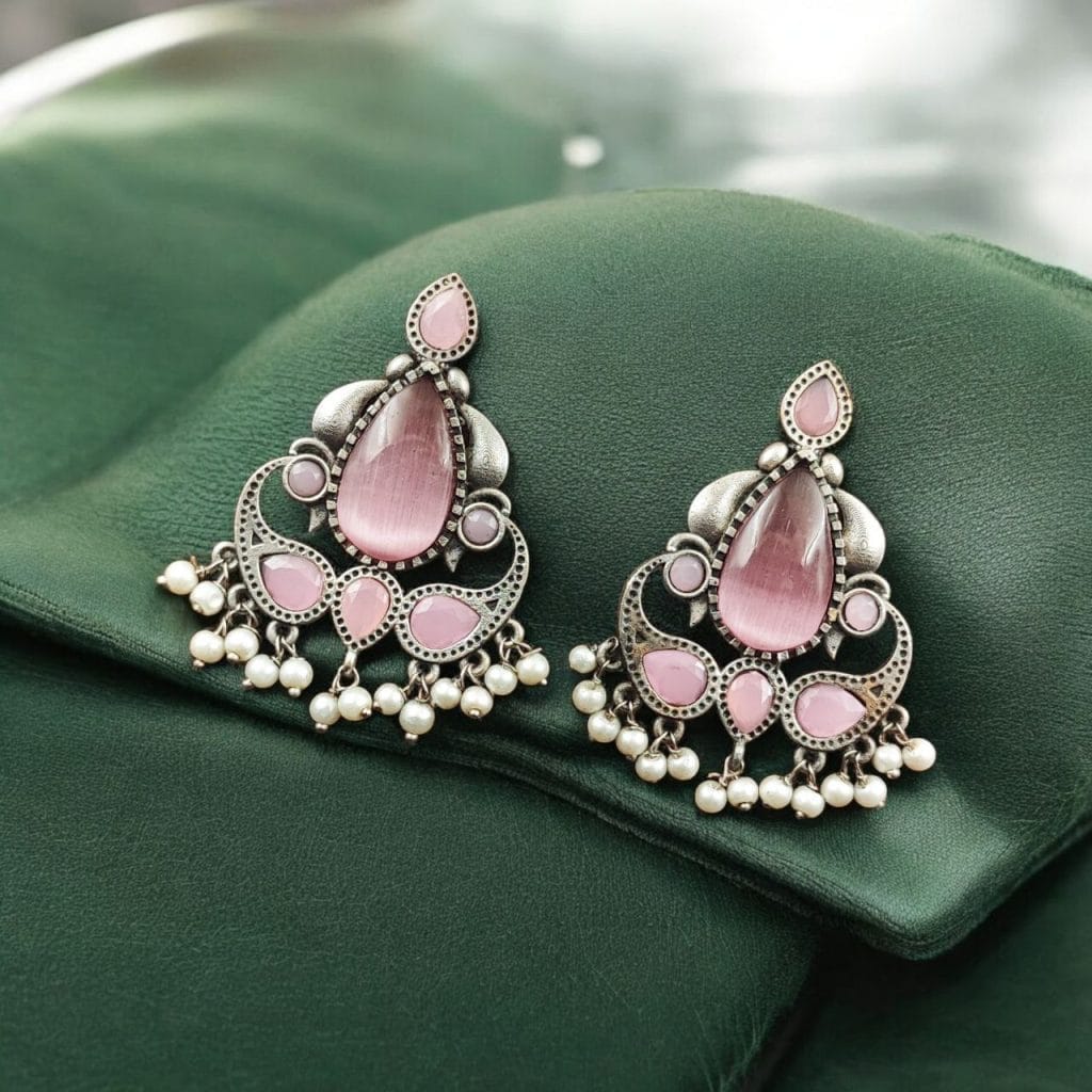 Bulk 864 Silver Replica Stone Stud Earrings | Traditional Best Premium Finish Jewelry For Women - "Babypink"