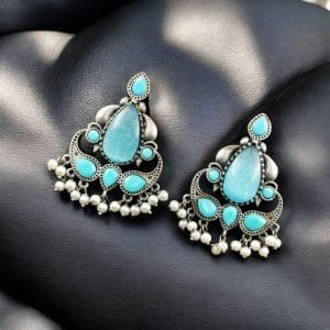 Silver Replica Stone Stud Earrings | Traditional Best Premium Finish Jewelry For Women - Color: "Aqua"