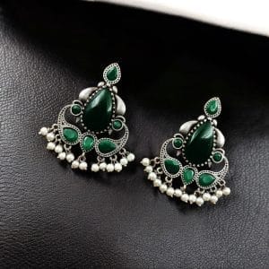 Silver Replica Stone Stud Earrings | Traditional Best Premium Finish Jewelry For Women - Color: "Green"