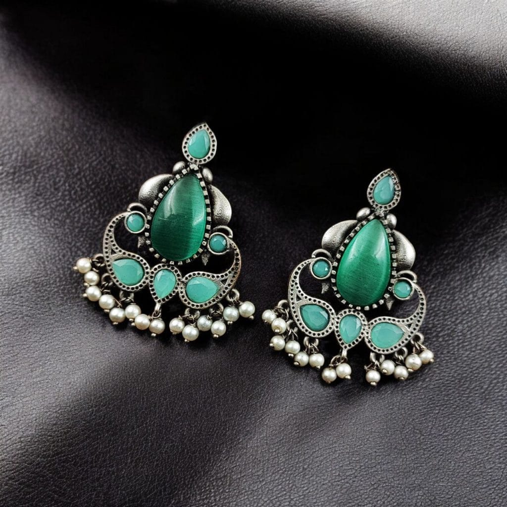 Silver Replica Stone Stud Earrings | Traditional Best Premium Finish Jewelry For Women