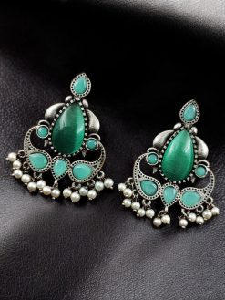 Silver Replica Stone Stud Earrings | Traditional Premium Finish Jewelry For Women