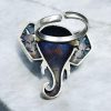 Oxidised Silver Replica Elephant Design Ring – Adjustable Size Rings for Girls
