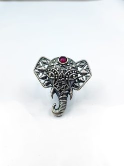 Oxidised Silver Replica Elephant Design Ring – Adjustable Size Rings for Girls
