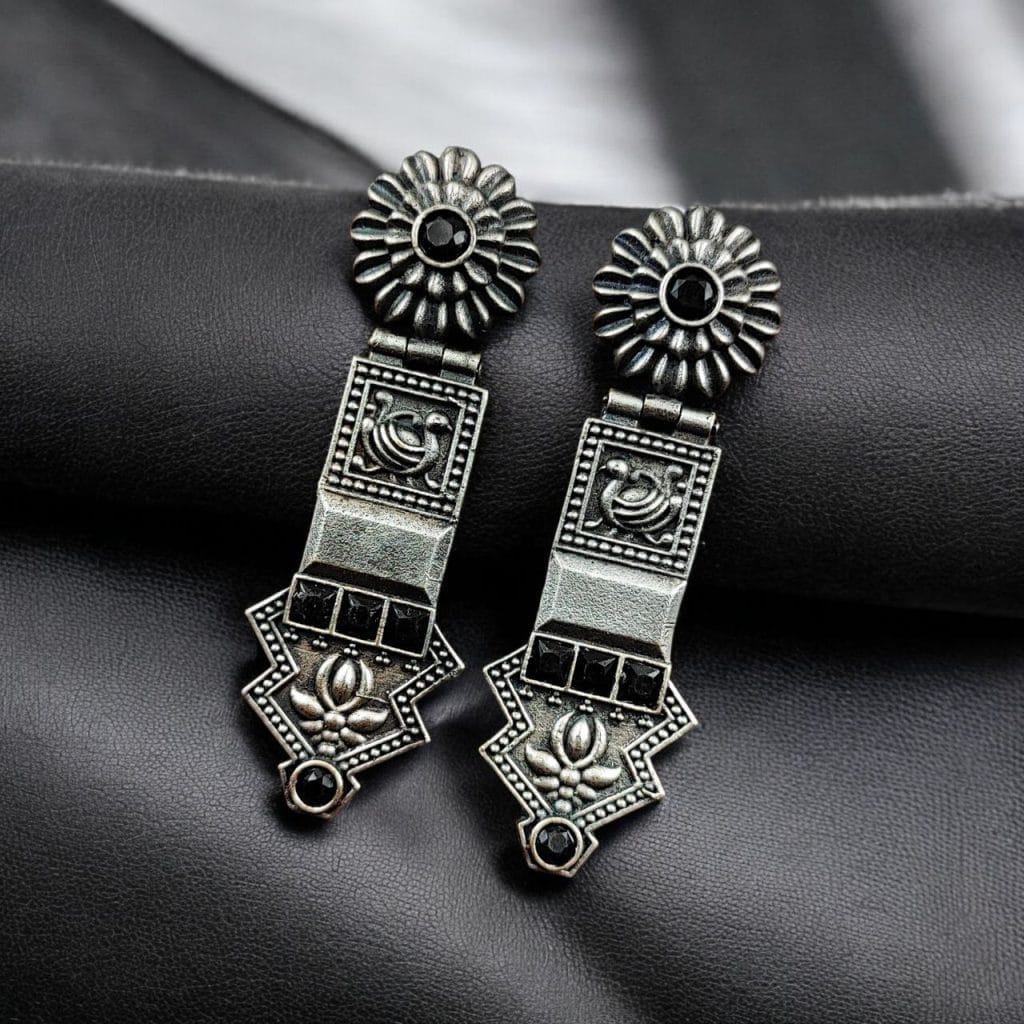 Bulk 850 Elegant Oxidized Silver Replica Earrings | Premium Handmade Jewelry for Women - "Black"