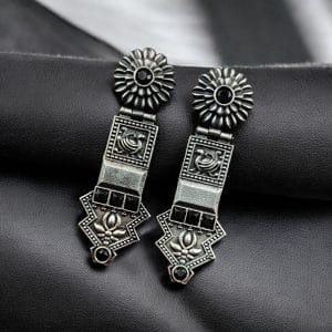 Elegant Oxidized Silver Replica Earrings | Premium Handmade Jewelry for Women - Color: "Black"