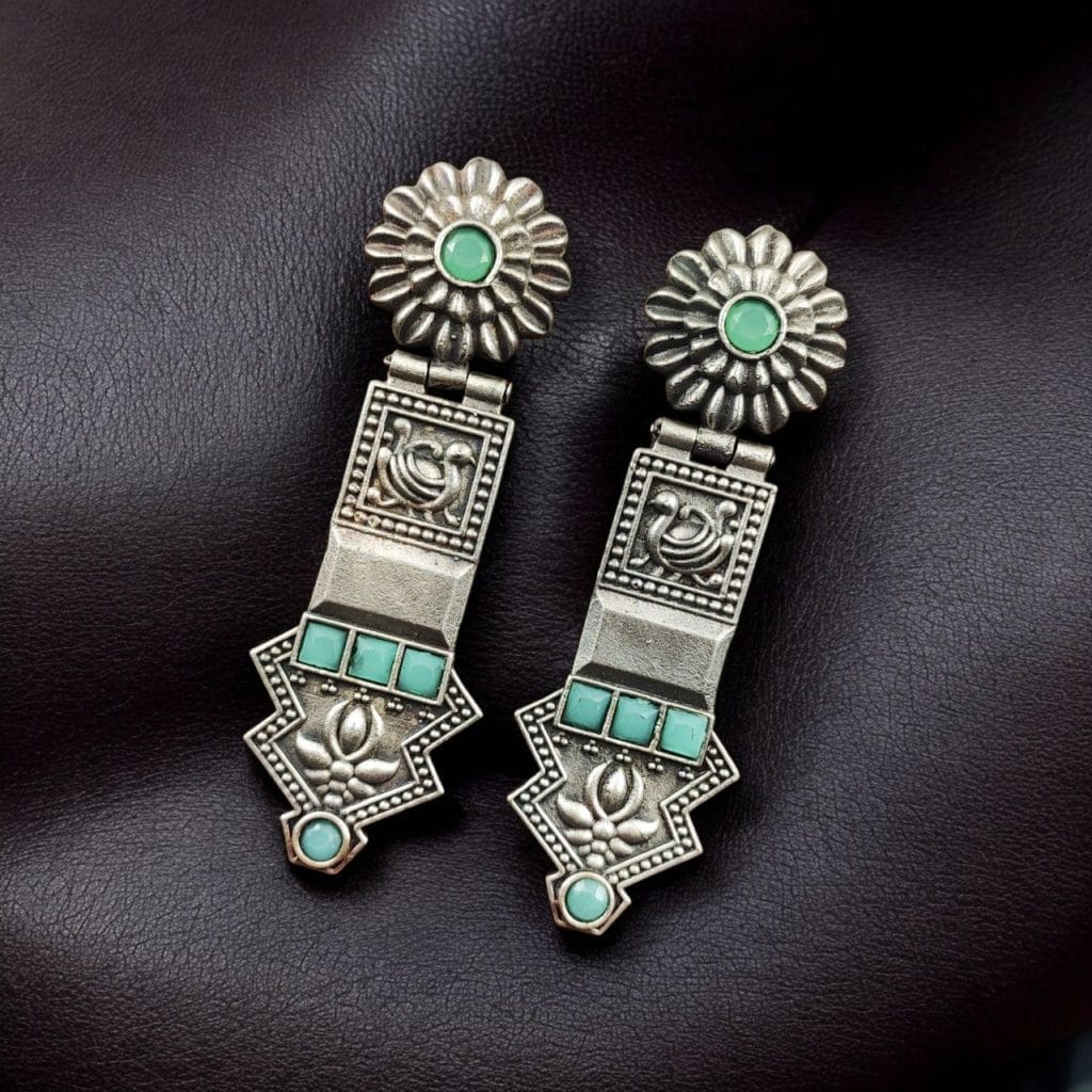 Bulk 848 Elegant Oxidized Silver Replica Earrings | Premium Handmade Jewelry for Women - "Mint"