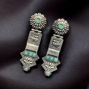 Elegant Oxidized Silver Replica Earrings | Premium Handmade Jewelry for Women - Color: "Mint"