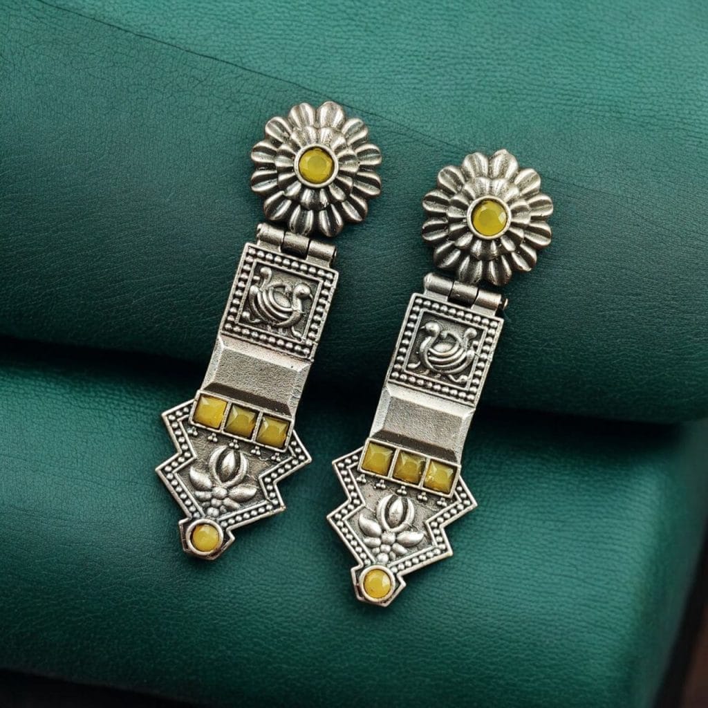 Bulk 846 Elegant Oxidized Silver Replica Earrings | Premium Handmade Jewelry for Women - "Yellow"