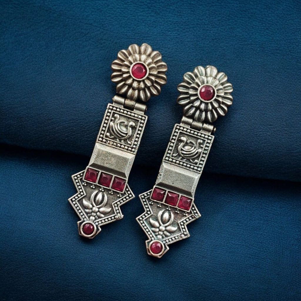 Bulk 844 Elegant Oxidized Silver Replica Earrings | Premium Handmade Jewelry for Women - "Red"