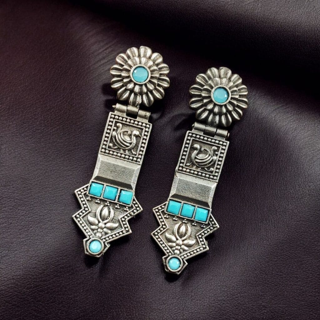 Bulk 840 Elegant Oxidized Silver Replica Earrings | Premium Handmade Jewelry for Women - "Aqua"