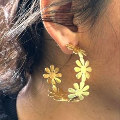 Gold-plated Bali-style designer flower earrings with a contemporary touch.