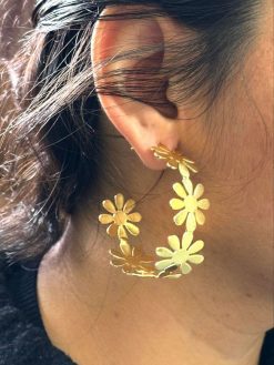 Gold-plated Bali-style designer flower earrings with a contemporary touch.