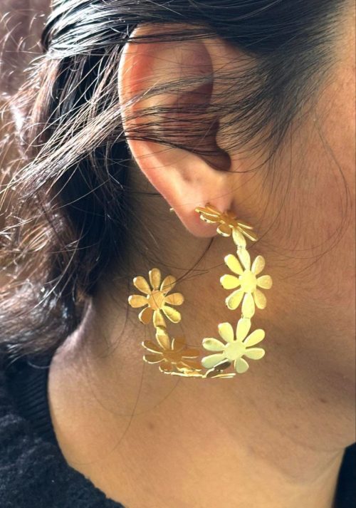 Gold-plated Bali-style designer flower earrings with a contemporary touch.