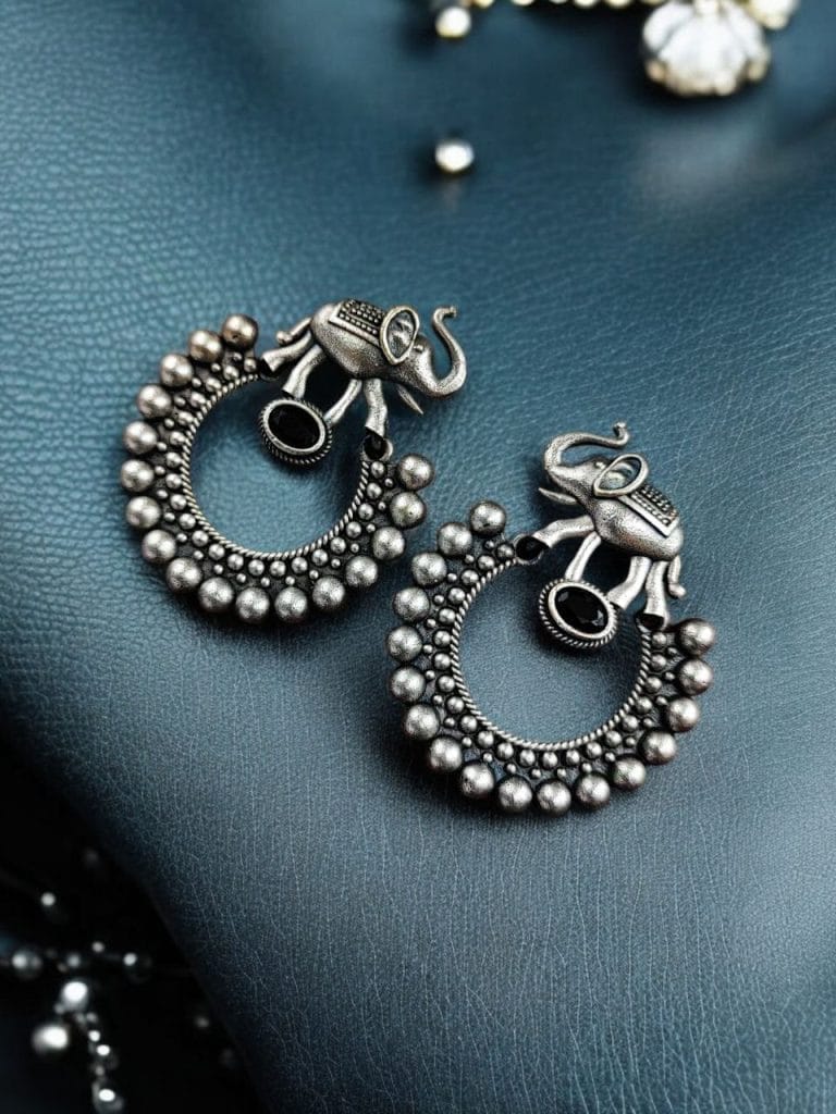 Silver Replica Elephant Earrings | Best Partywear Dangler Stud
