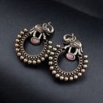 Silver Replica Elephant Earrings | Best Partywear Dangler Stud - "Baby Pink"