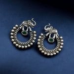 Bulk 20 Silver Replica Elephant Earrings | Best Partywear Dangler Stud - "Green"