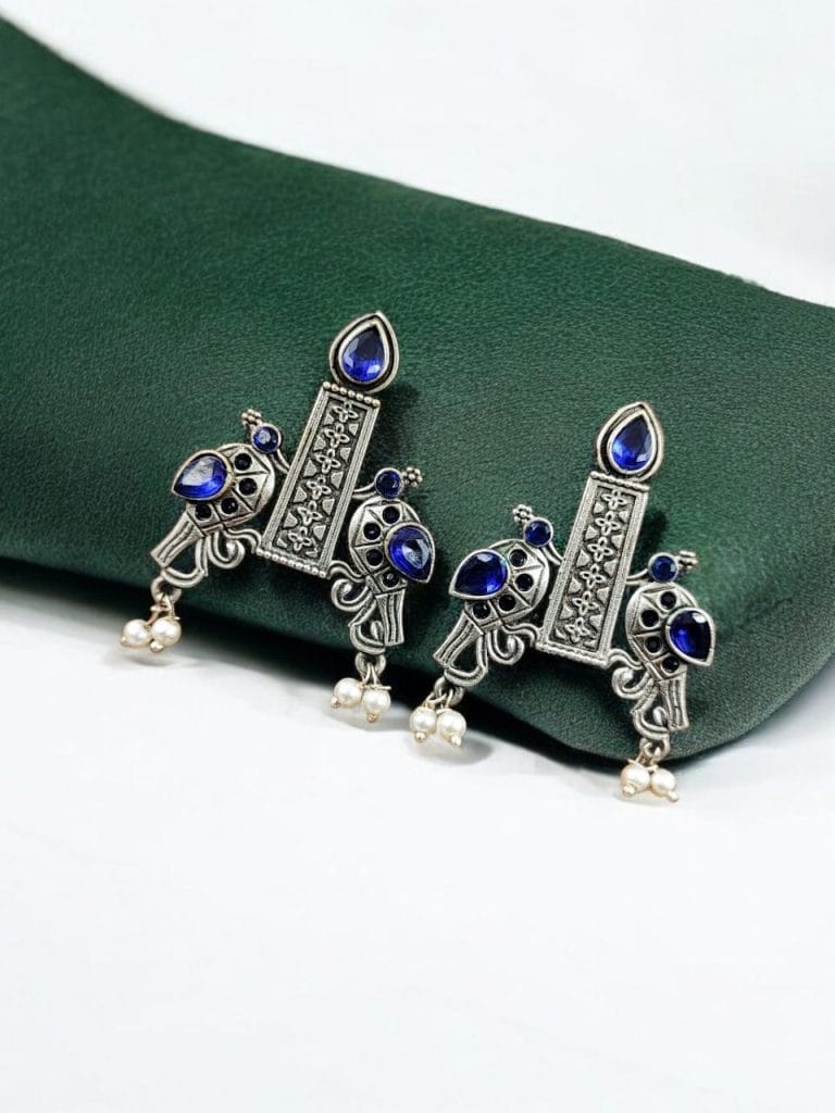 Bulk 816 Graceful Bird Stud Earrings with Silver Replica and Stone Craft - "Blue"