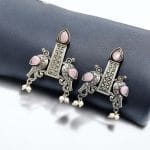 Graceful Bird Stud Earrings with Silver Replica and Stone Craft - " Babypink"