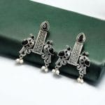 Graceful Bird Stud Earrings with Silver Replica and Stone Craft - " Black"