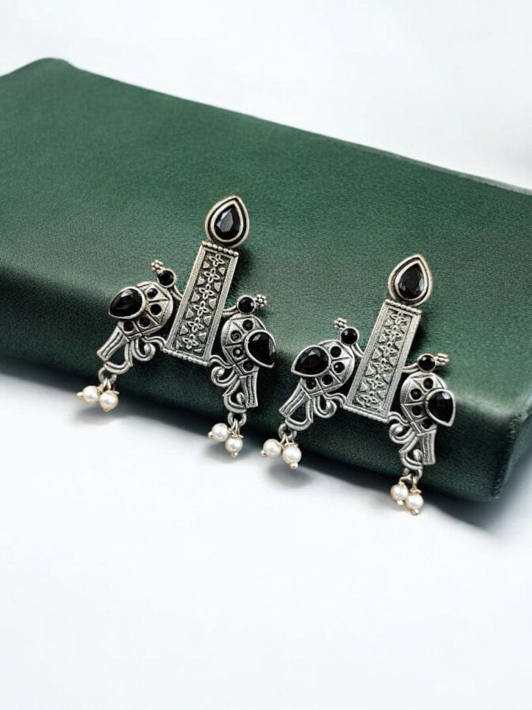 Bulk 826 Graceful Bird Stud Earrings with Silver Replica and Stone Craft - " Black"