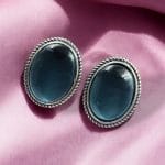 Stylish Monalisa Stone Stud Earrings in Antique Silver Perfect for Daily Use - "Blue"