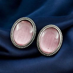 Stylish Monalisa Stone Stud Earrings in Antique Silver for Daily Wear