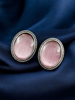 Stylish Monalisa Stone Stud Earrings in Antique Silver for Daily Wear