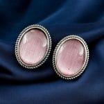 Stylish Monalisa Stone Stud Earrings in Antique Silver Perfect for Daily Use - "Babypink"