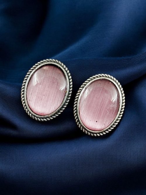 Stylish Monalisa Stone Stud Earrings in Antique Silver Perfect for Daily Use