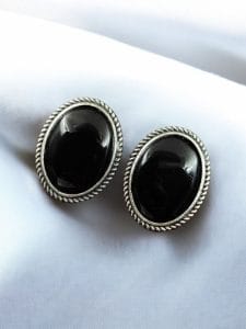 Stylish Monalisa Stone Stud Earrings in Antique Silver Perfect for Daily Use - Color: "Black"