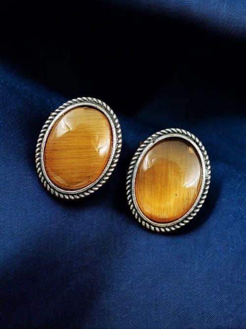 Stylish Monalisa Stone Stud Earrings in Antique Silver Perfect for Daily Use