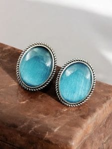 Stylish Monalisa Stone Stud Earrings in Antique Silver Perfect for Daily Use - Color: "Aqua"